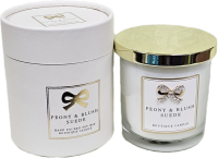 Peony & Blush Suede Boxed Soy Wax Candle - A deluxe hand poured soy wax candle that comes in a gift box. Peony & Blush Suede Scented.