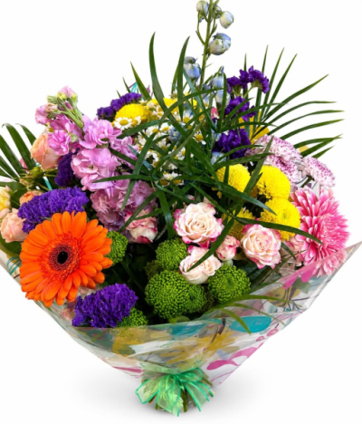 Tutti Frutti - A joyful hand-tied bouquet bursting with vibrant colours and playful textures, expertly arranged to brighten birthdays, celebrations or simply make someone smile.